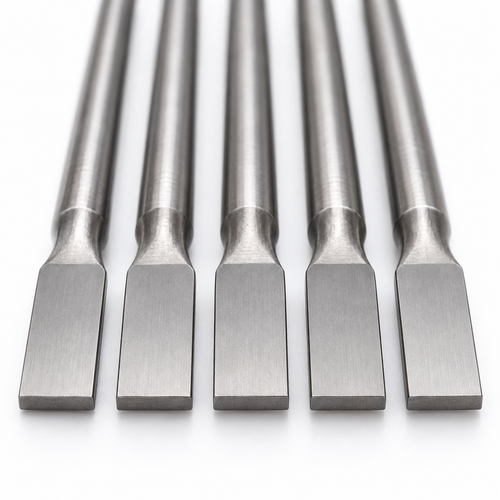 Close-up of precision-ground flat blade ejector pin tips