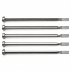 Full-length top view of five blade ejector pins