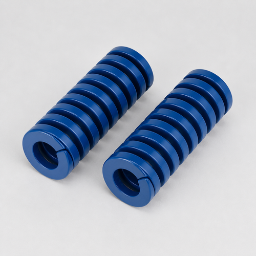 Blue rectangular-wire die springs angled product view
