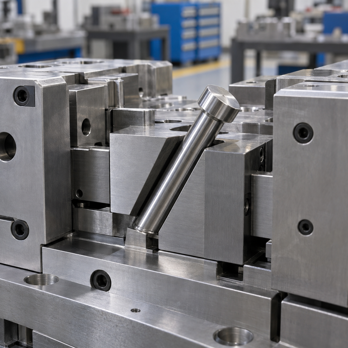Precision angle pin installed in an injection mold slide mechanism