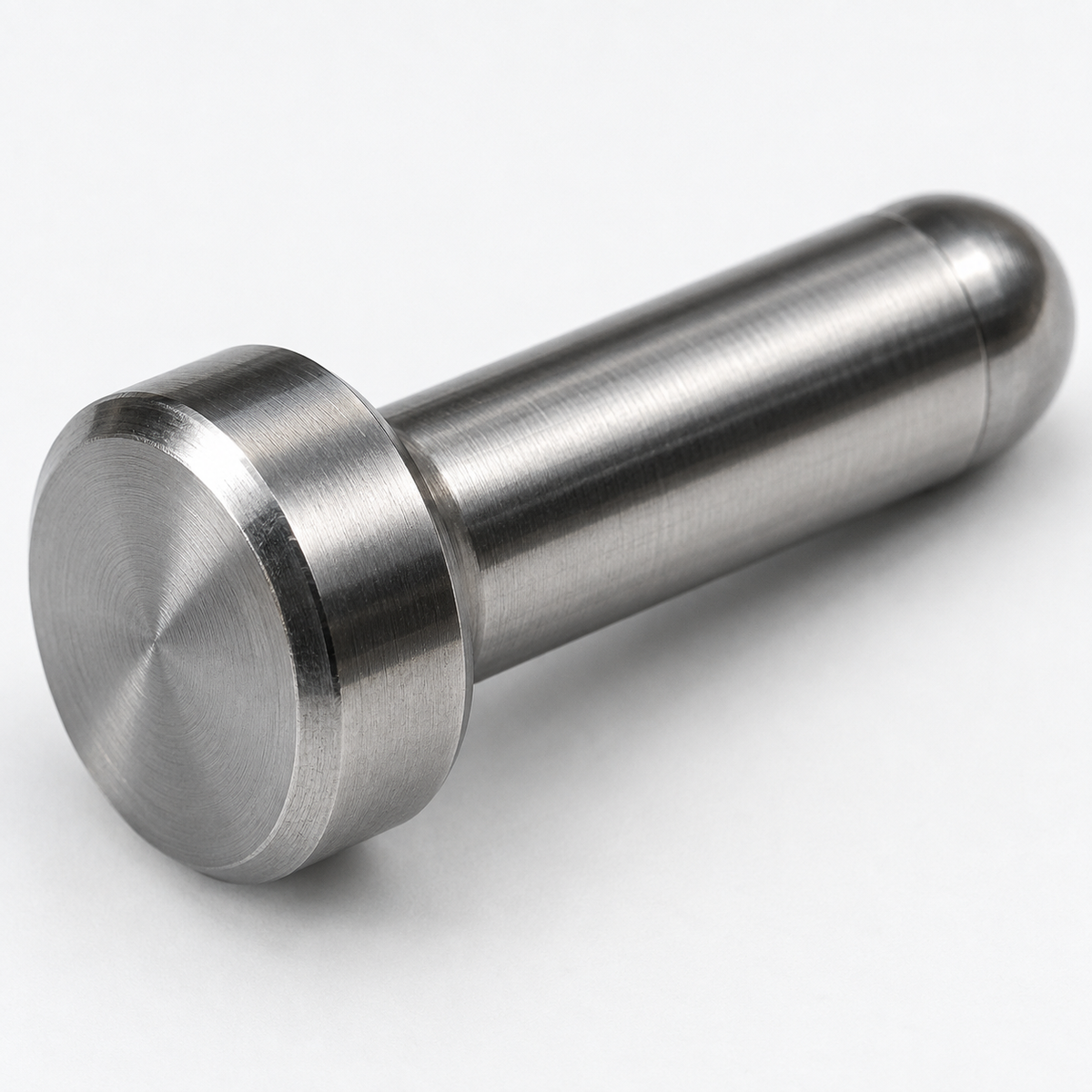 Machined head and spherical tip detail on a SUJ2 angle pin