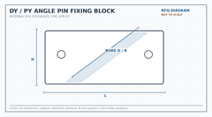 DY angle pin fixing block RFQ engineering diagram showing block size, mounting holes, bore and angle
