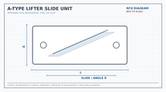 A-type lifter slide unit RFQ engineering diagram showing overall length, height and slide angle requirements