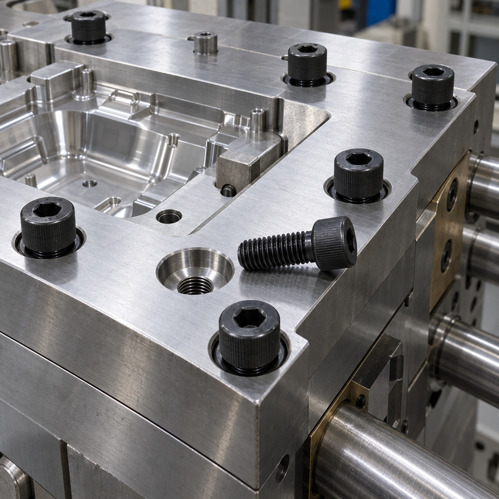 Grade 12.9 hex socket cap screws installed in mold