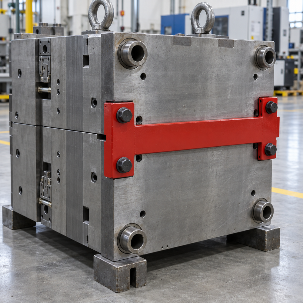 Representative mold transport lock installed on mold